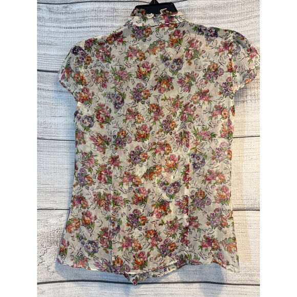 Nanette Lepore Sheer Floral ruffle Blouse Size 2 - Picture 3 of 3